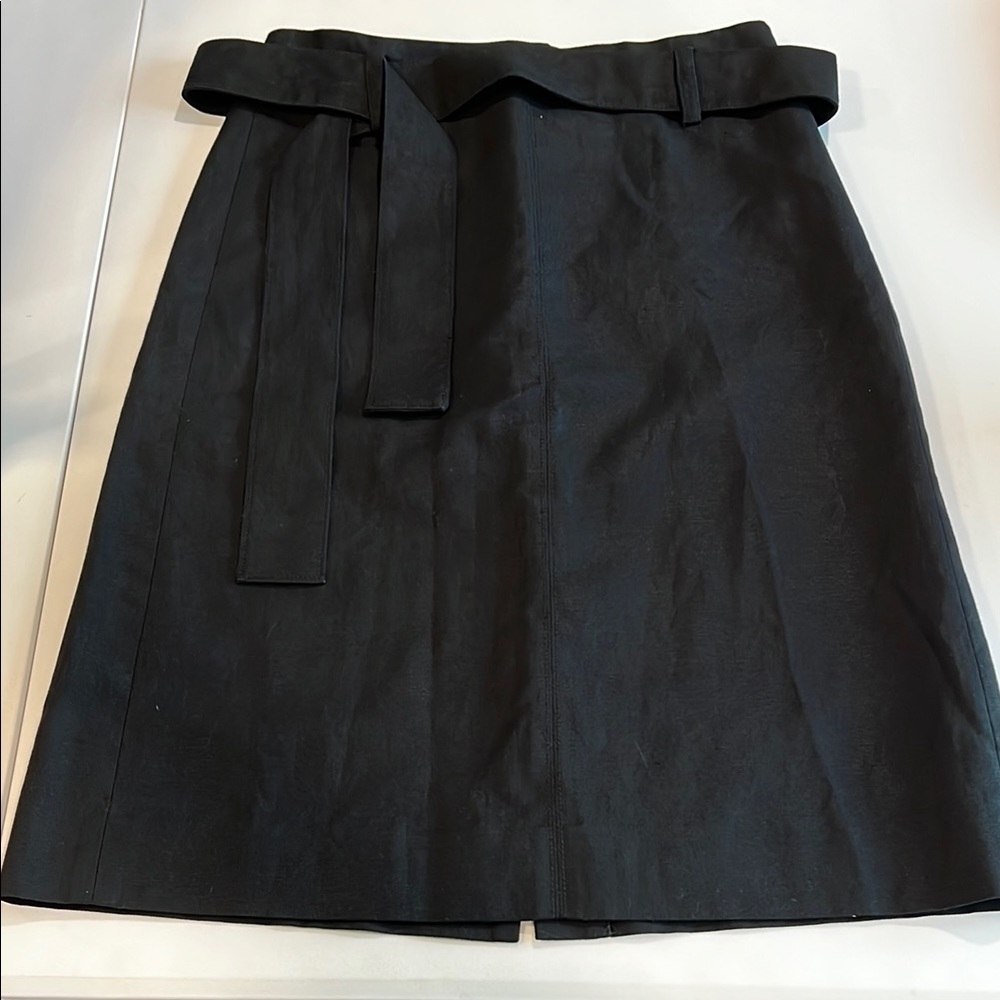 J. Crew Black A-Line Knee-Length Skirt with Tie Front - 4, cotton/linen blend